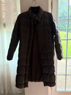 Brown Longline Goose Down Insulated Puffer Coat